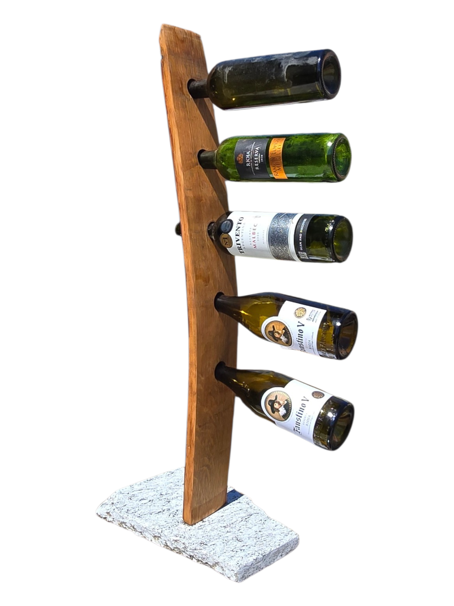 Portabottiglie artigianale in doga di Barrique e pietra