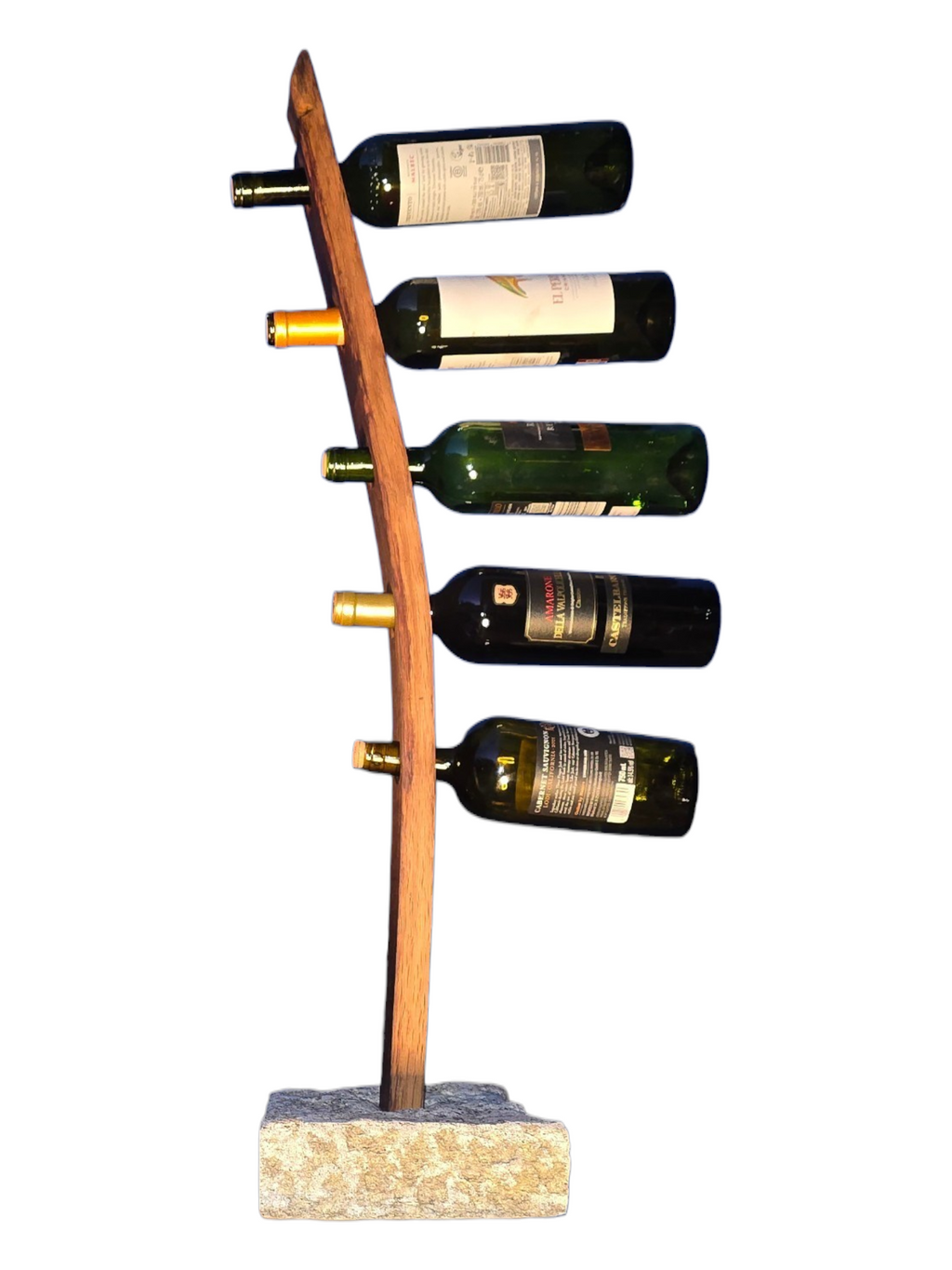 Portabottiglie artigianale in doga di Barrique e pietra